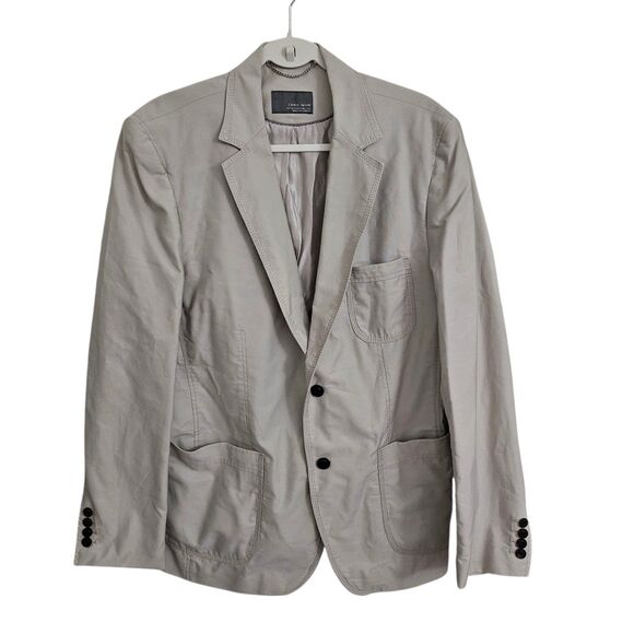 ZARA MAN Blazer 42 Light Khaki Jacket Button Front Casual Pockets Longsleeve - Picture 1 of 10